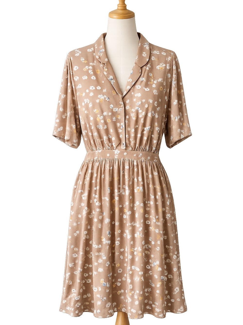 ICHI Beige Floral Button-Down Midi Shirt Dress NWT Modest Sustainable Large (42)